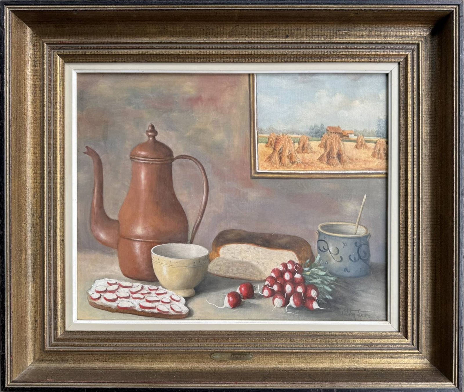 Vintage Belgian Still Life Painting – The Radishes by Bernard Van Laere (1917-1985)
